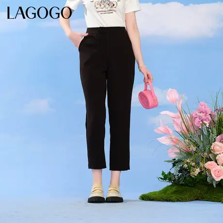 LAGOGO百搭黑色西装休闲裤女拉谷谷春夏新款高腰休闲裤显瘦直筒裤商品大图