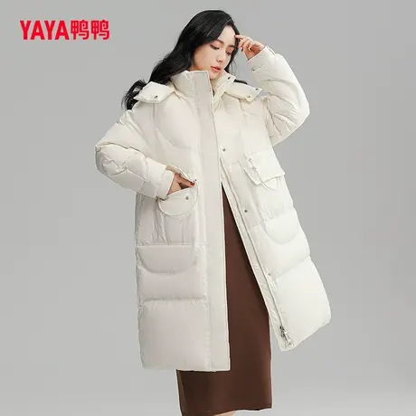 鸭鸭羽绒服女中长款2022年冬季新款连帽时尚百搭鸭绒保暖外套L图片