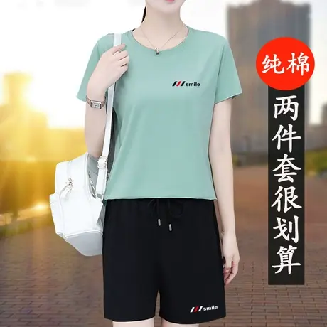 恋上17号纯棉短袖短裤休闲运动服套装女薄款2023年夏季新款跑步装图片
