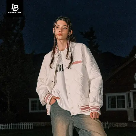 Lilbetter棒球服外套男冬款菱形格棉服保暖宽松上衣新款夹克棉衣商品大图