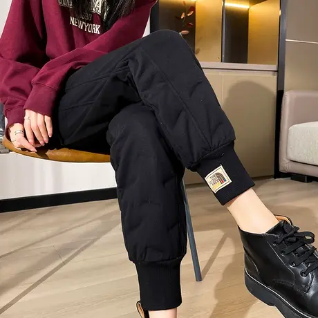 白鸭绒羽绒裤女冬季外穿新款高腰直筒宽松显瘦保暖大码束脚哈伦裤图片