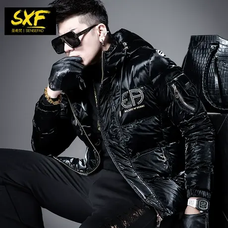 SXF圣希梵羽绒服男短款 连帽休闲冬季外套亮面潮牌保暖男士羽绒衣图片