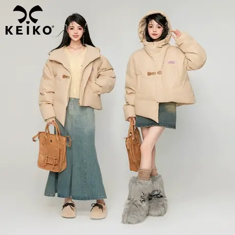 KEIKO 不对称设计短款棉服外套2023冬季韩版小个子宽松连帽小棉袄商品大图