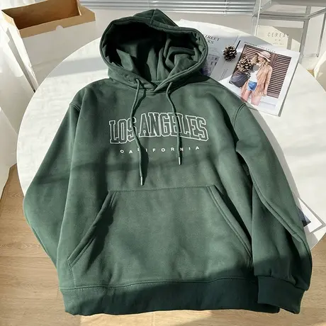 白色连帽卫衣女秋冬加绒加厚2023新款爆款山东青岛即墨情侣装外套图片