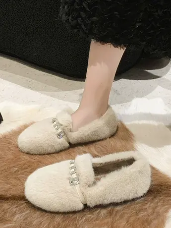 豆豆鞋女2023新款爆款秋冬季一脚蹬女鞋子外穿毛毛鞋孕妇毛绒单鞋商品大图