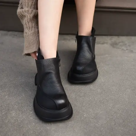 Artmu阿木原创复古厚底短靴女2023新款防水台松糕鞋踝靴真皮单靴图片