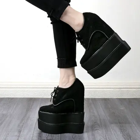 20CM内增高女鞋恨天高小个子布洛克方头高跟单鞋英伦风厚底松糕鞋商品大图