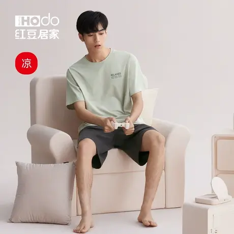 红豆居家男士睡衣夏季短袖套头简约凉感外穿家居服套装2024年新款图片