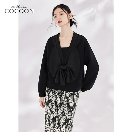 如花在野|miss cocoon黑色卫衣女2023新款春季时尚蝴蝶结套头上衣商品大图
