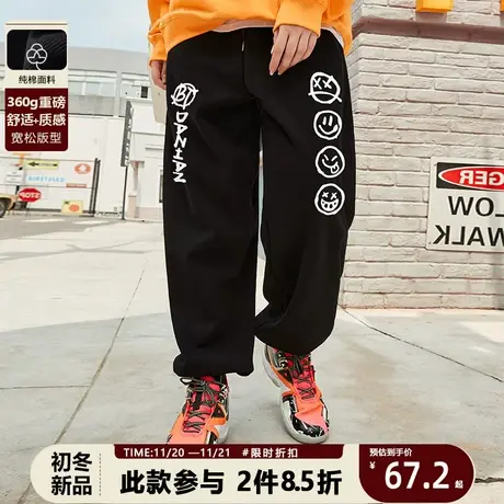 裤子男士卫裤潮牌ulzzang设计感笑脸秋季黑色oversize宽松休闲裤商品大图