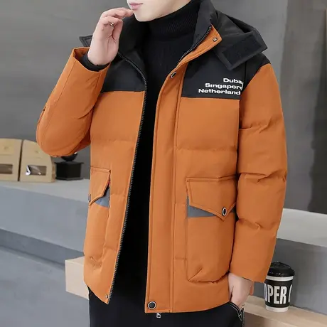 冬季加厚棉衣男士外套潮流拼接撞色连帽可脱卸帽羽绒棉服袄子男装图片