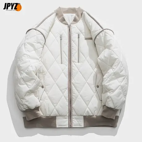 潮牌美式字母刺绣棒球服飞行员夹克男情侣复古秋冬季加厚棉服外套商品大图