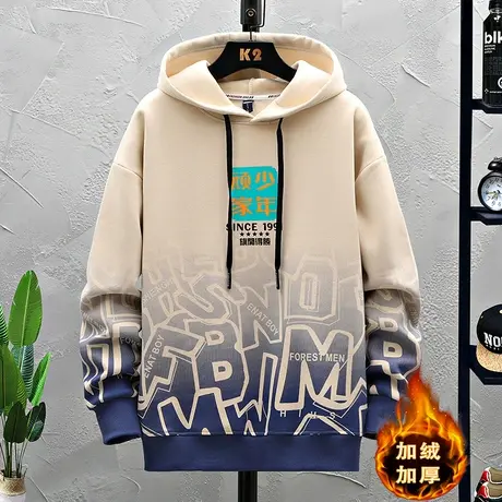 12青少年棉感连帽卫衣13初中生大童加绒加厚15岁男孩秋冬装衣服16图片