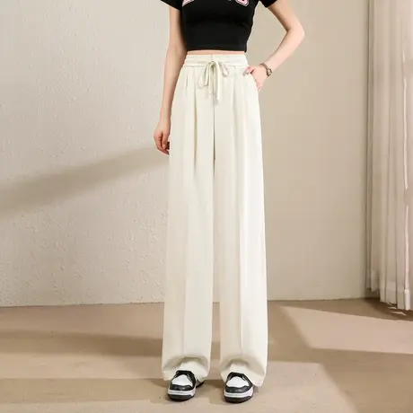 时尚气质休闲西装直筒裤2023年夏季新款女士简约高腰宽松显瘦长裤图片