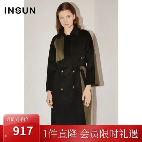 [自然环保]恩裳COVER冬季2022双面呢羊毛大衣撞色毛呢外套女商品大图