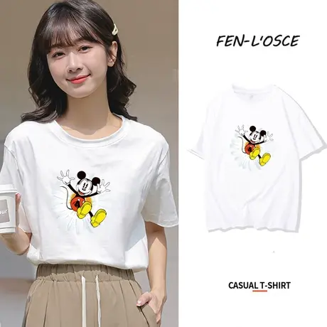 白色t恤女短袖ins潮2023年夏季新款韩版印花学生百搭圆领纯棉上衣商品大图