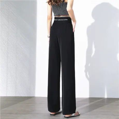 冰丝阔腿裤女春秋新款高腰垂感春秋新款黑色字母加长直筒西装裤商品大图