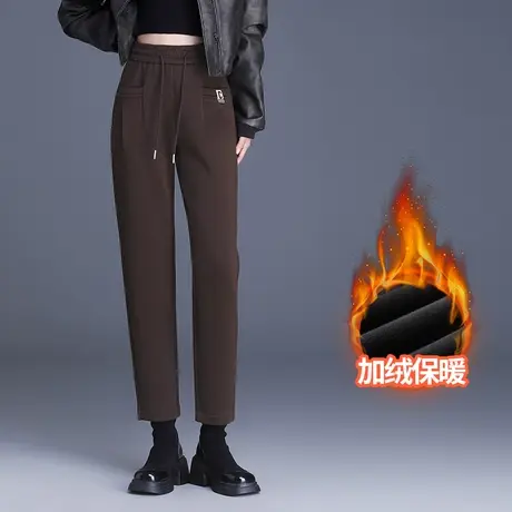 小个子时尚休闲裤女秋冬2023新款松紧高腰显瘦加绒直筒小脚裤百搭图片
