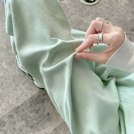 浅绿色牛仔裤女春秋新款高腰直筒宽松显瘦小众小个子哈伦老爹裤潮商品大图