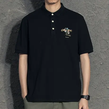 夏季花卉刺绣男士polo衫2022新款简约休闲百搭港风潮牌短袖t恤男商品大图