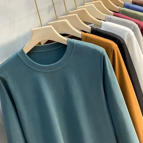 2023春秋韩版潮流纯色长袖t恤男打底衫圆领内搭德绒上衣服卫衣男商品大图