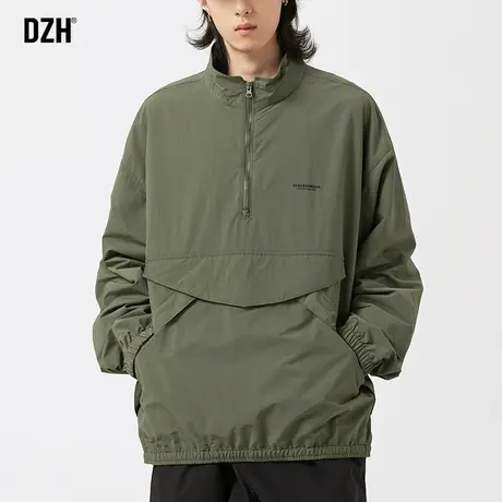 男士军绿色外套男立领速干风衣2023新款男装情侣装冲锋衣旅游穿搭商品大图