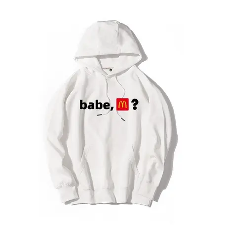 秀洛babe m约饭吗快餐搞笑恶搞英文文字衣服春秋宽松连帽套头卫衣商品大图