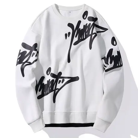 春秋时尚卫衣男长袖圆领宽松潮牌T恤男士潮流印花打底衫韩版外套商品大图