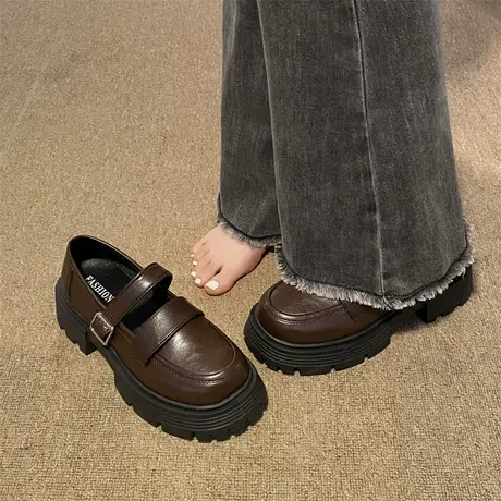 粗跟玛丽珍女鞋2024夏新款高跟单鞋法式厚底jk甜酷棕色气质小皮鞋商品大图