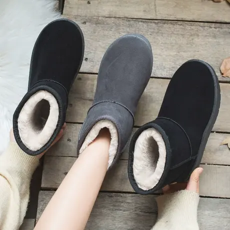 雪地靴女短筒2024年新款冬加绒加厚防滑一脚蹬学生保暖棉鞋面包鞋商品大图