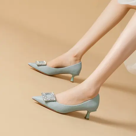 法式气质尖头水钻高跟鞋女细跟2024春季新款性感百搭浅口职业单鞋商品大图