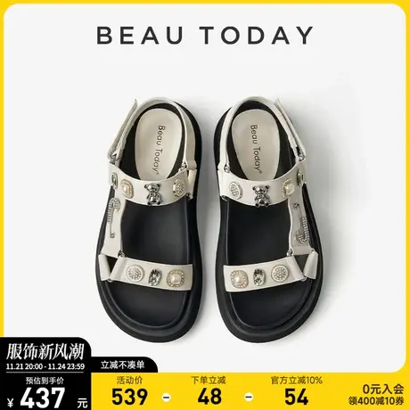 BeauToday厚底凉鞋女2024新款BT罗马凉鞋女夏白色松糕鞋女单鞋商品大图