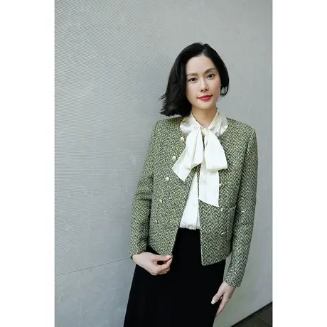23秋冬新款外套复古小香风高级感气质粗花呢%100羊毛女士短外套女商品大图