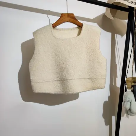 短款针织马甲女秋冬新款宽松圆领叠穿前长后短无袖坎肩毛衣小背心商品大图