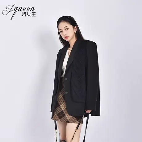 毛呢西装外套女秋冬新款气质时尚高级设计感假两件拼接马甲小西服图片