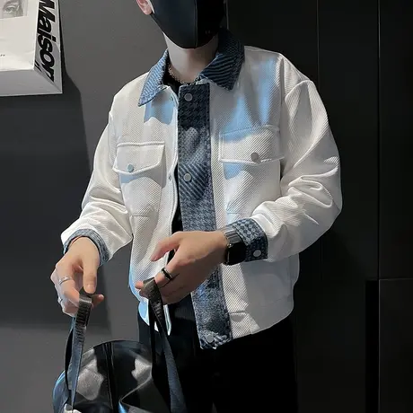 重磅潮牌工装外套男秋季痞帅机车上衣2023新款拼接高级感个性夹克商品大图