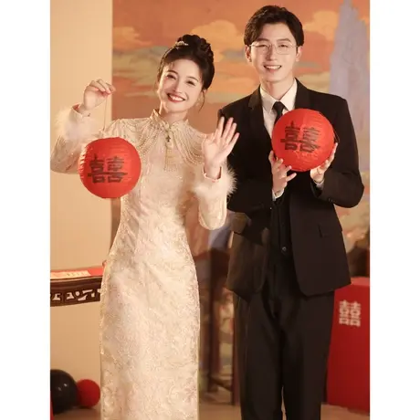 旗袍敬酒服2024新款新娘秋冬季长袖加绒加厚订婚礼服连衣裙出阁宴图片