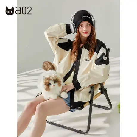 【轻途】a02原创潮流外套女2023秋季撞色宽松衬衫领外套百搭上衣图片