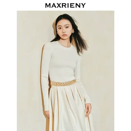 [3件8折]MAXRIENY钉珠套头针织衫修身上衣24春高级气质感女装商品大图
