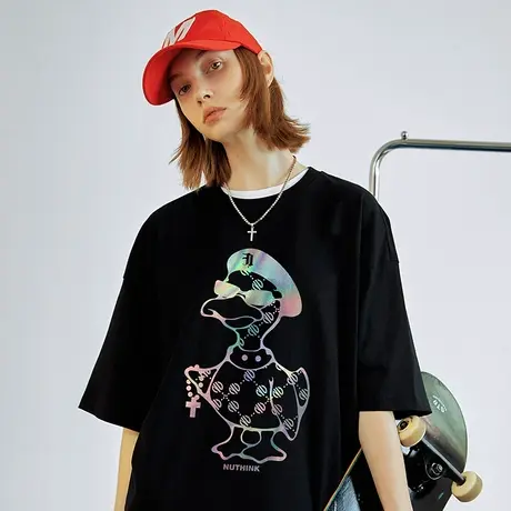 Nuthink反光鸭子短袖T恤男潮潮牌国潮宽松潮流半袖夏季半截袖男款商品大图