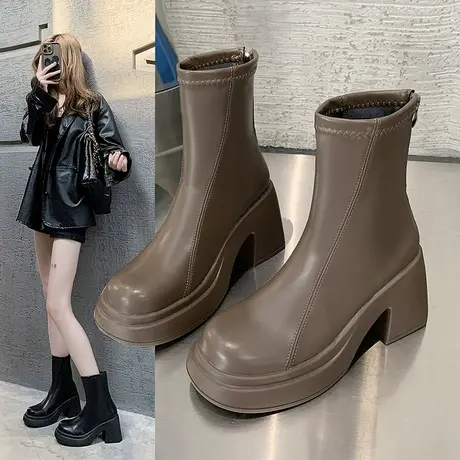 靴子女冬2024新款秋冬今年流行的小短靴女靴粗跟高跟鞋皮靴瘦瘦靴图片