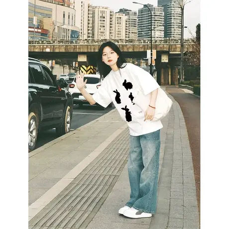 纯棉重磅设计感短袖t恤女夏季新款小众宽松美式复古半袖上衣百搭商品大图