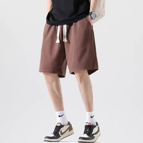 潮流休闲短裤男士夏季纯色百搭五分裤宽松直筒大码亚麻沙滩裤子5商品大图