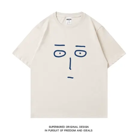 夏季ins港风潮牌趣味卡通印花纯棉短袖t恤男宽松休闲半袖体恤衫图片