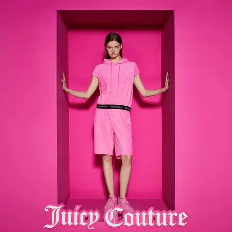 Juicy Couture橘滋新款甜美可人撞色女装松紧连帽短袖针织衫商品大图
