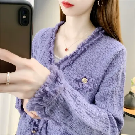 2023年春秋新款针织开衫女小香风外套韩版短款流苏毛衣外穿上衣潮图片