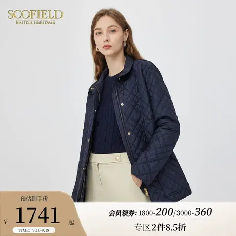 Scofield女菱形格子立领短夹克棉服外套秋冬新品上衣商品大图