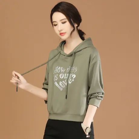 韩潮袭人连帽字母印花套头卫衣女2023秋季新款宽松休闲百搭上衣商品大图