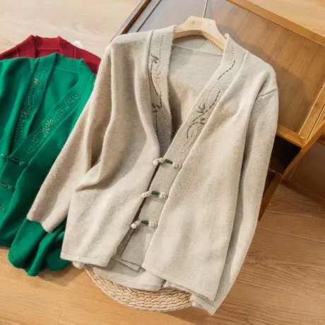 加厚针织开衫女春秋盘扣中国风复古文艺外套秋冬上衣2022秋季新款图片