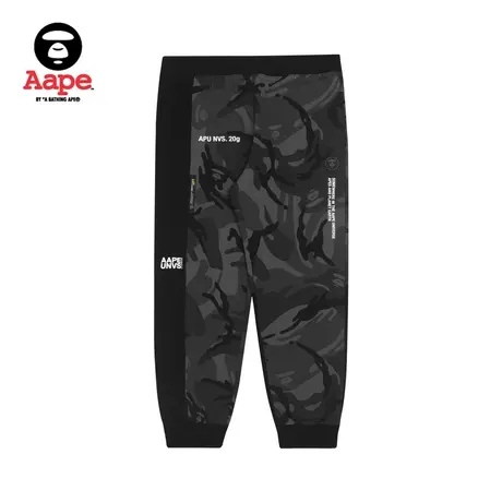 Aape男装秋款猿颜徽章字母印花迷彩拼接束脚长裤6736XXG商品大图